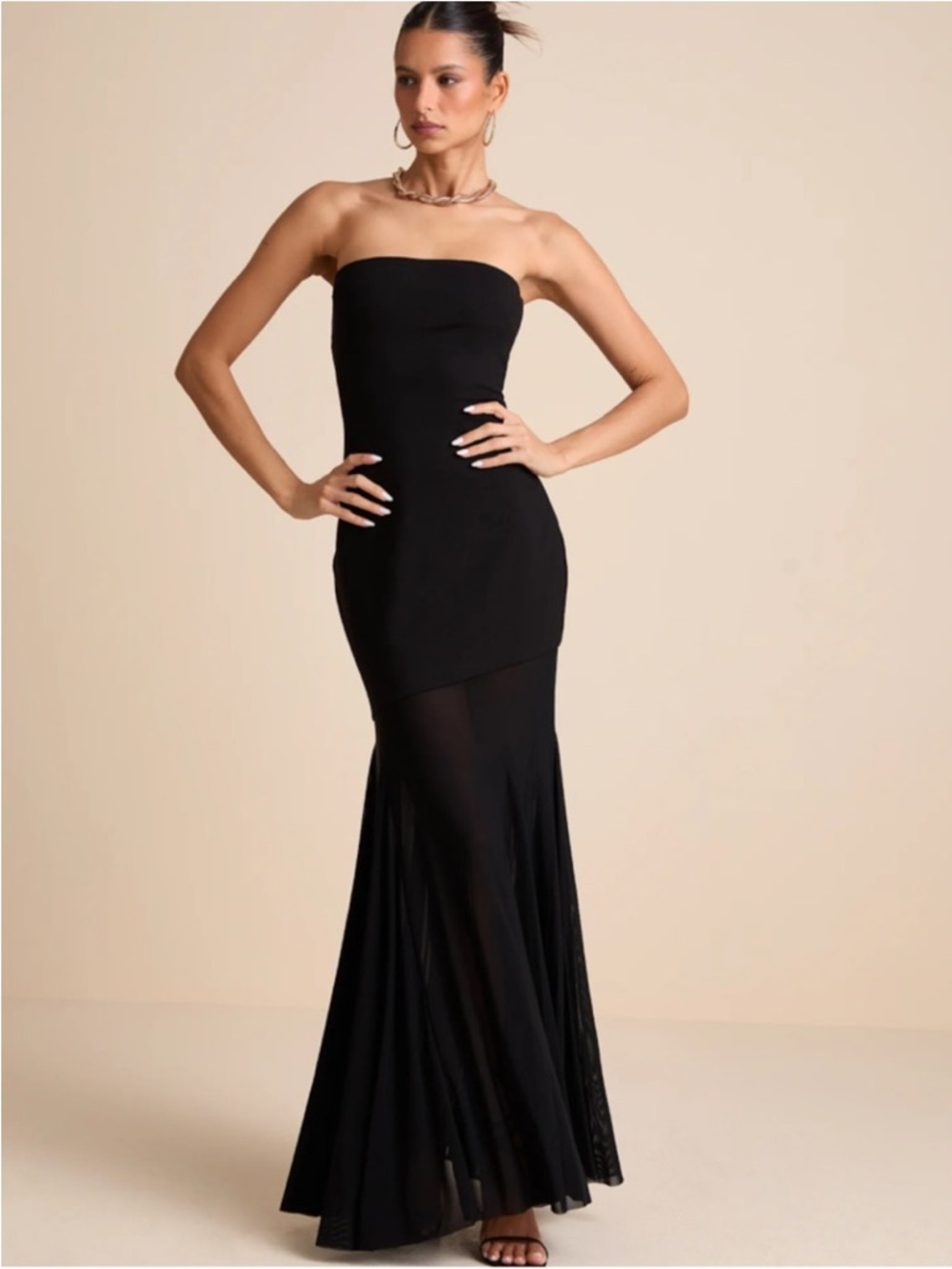 New Lulus Elaris Strapless Black Sheer Elegant Evening Maxi Gown 
Sz Large